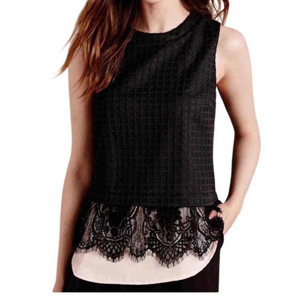 Anthropologie Greylin Black Pink Textured Lace Sleeveless Top  Layered Small